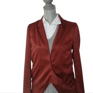 Free People Blazer Silky Satin Sheen Open Front Pockets